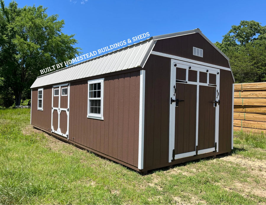 12x28 Heavy Duty Deluxe High Barn with Rampage Door Style R7 - Homestead Buildings & Sheds